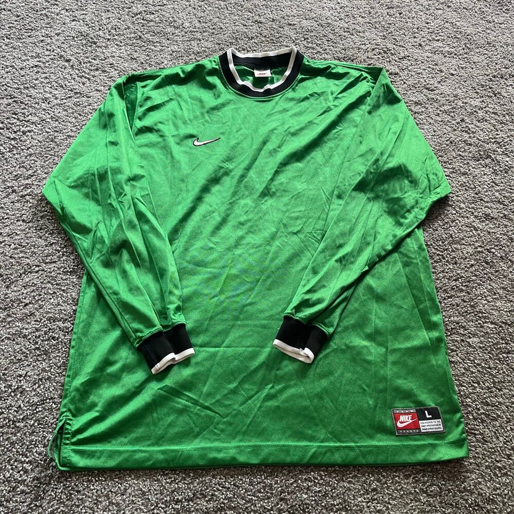 Vintage Nike Soccer Long Sleeve Goalie Jersey Green Black Mens Large Made in USA